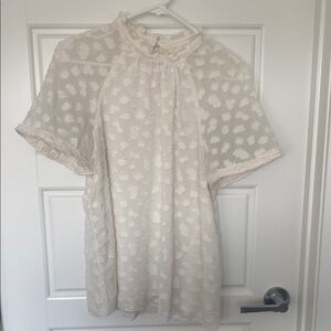 Anthropologie Cream Raglan Top with Mock Neck and clouds